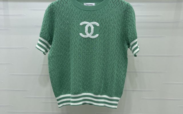 CHANEL ニット ロゴTシャツ コピー 菱格柄 半袖 緑 レディース 3色展開