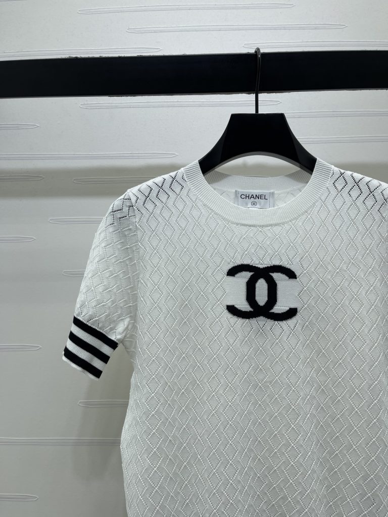 CHANEL コピー ニット Tシャツ ロゴ レディース 菱格柄 半袖 カラー展開 35 - 画像 4