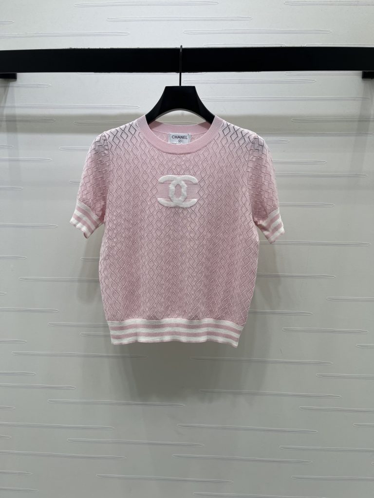 CHANEL ニット Tシャツ コピー ロゴデザイン 菱格柄 半袖 ロンT シルエット シンプル ピンク 全3色展開