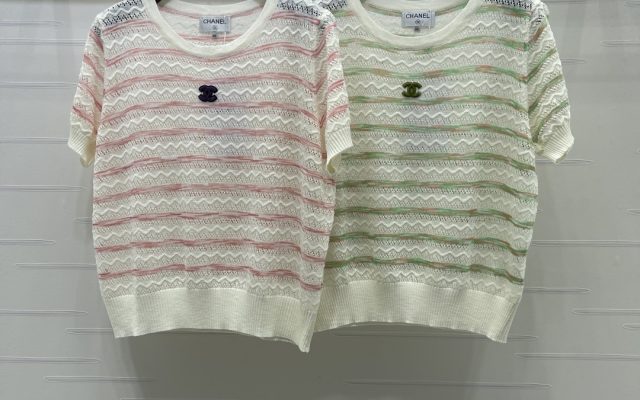 CHANEL コピー ニットTシャツ ロゴ付き レディース 春夏 通気性抜群 ワンピース スカート と合わせやすい 2色展開