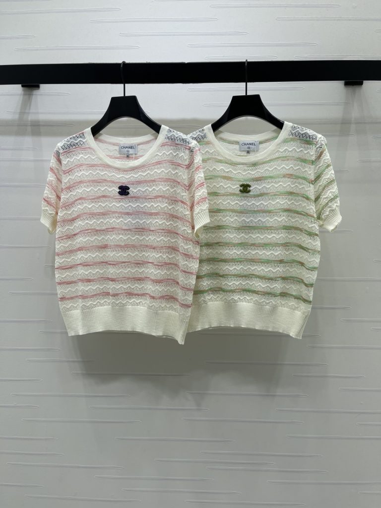 CHANEL コピー ニットTシャツ ロゴ付き レディース 春夏 通気性抜群 ワンピース スカート と合わせやすい 2色展開