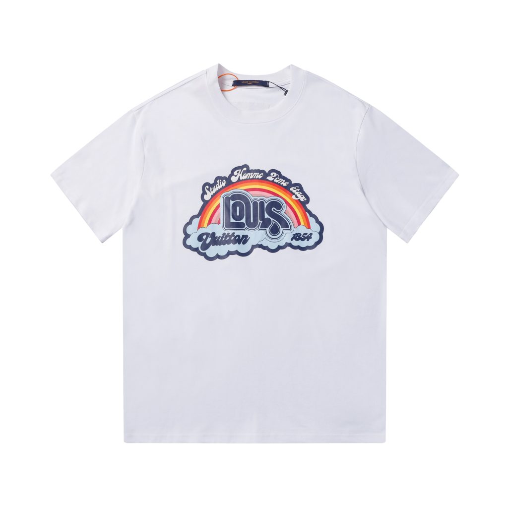 Louis Vuitton　クルーネックTシャツ　ルイヴィトン　T-Shirt　シャツ　半袖Tシャツ　メンズTシャツ　虹　プリントシャツ　綿100％　2色 - 画像 3