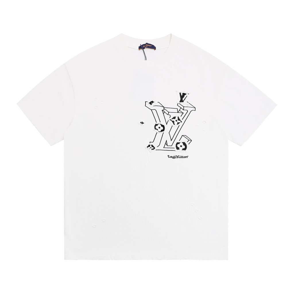ルイヴィトン Louis Vuitton クルーネックTシャツ T-Shirt シャツ 半袖Tシャツ メンズTシャツ 白/黒 刺繍シャツ 2色 - 画像 2