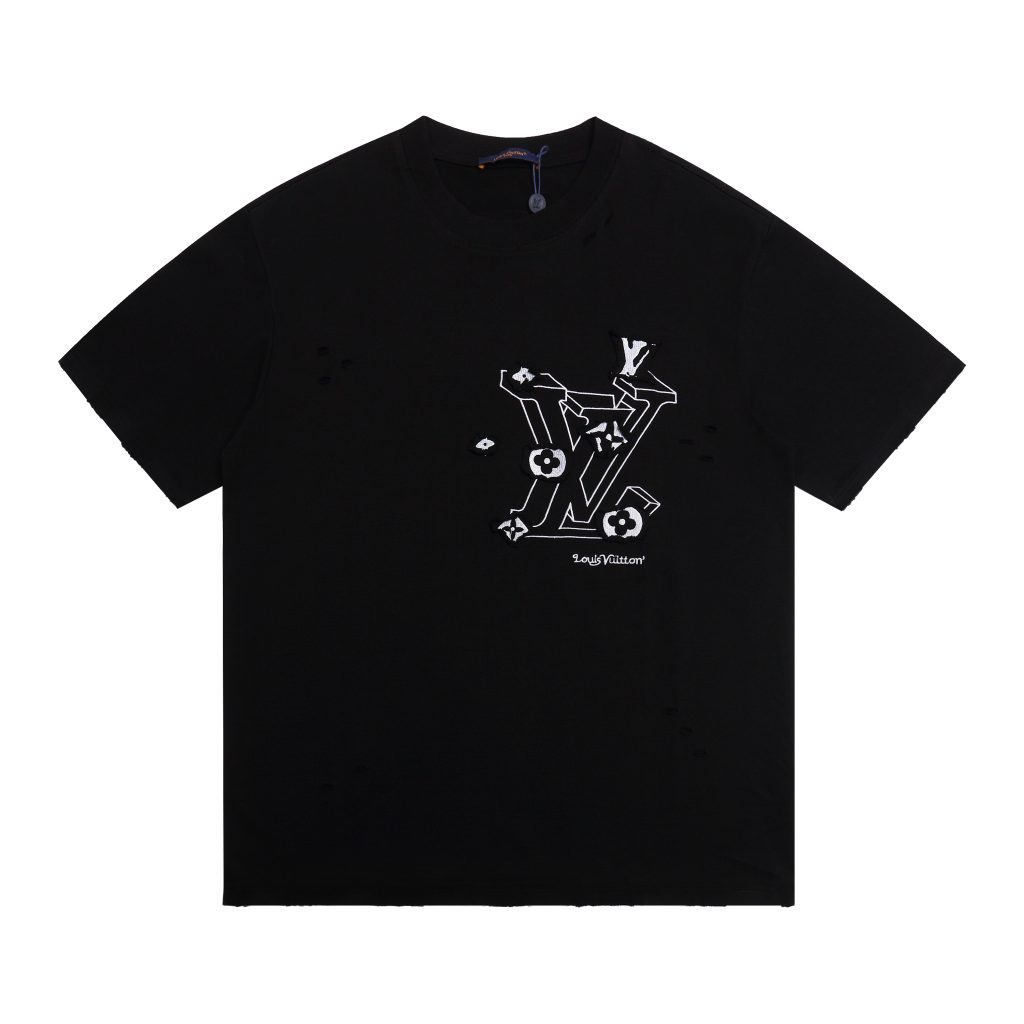 ルイヴィトン Louis Vuitton クルーネックTシャツ T-Shirt シャツ 半袖Tシャツ メンズTシャツ 白/黒 刺繍シャツ 2色 - 画像 3