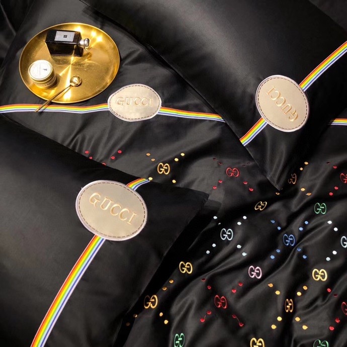 グッチ布団カバーセット刺繍系　4点ベッド寝具セットGUCCI　掛け布団カバー/ボックスシーツ　新居用品ゴージャス　ブラック - 画像 4