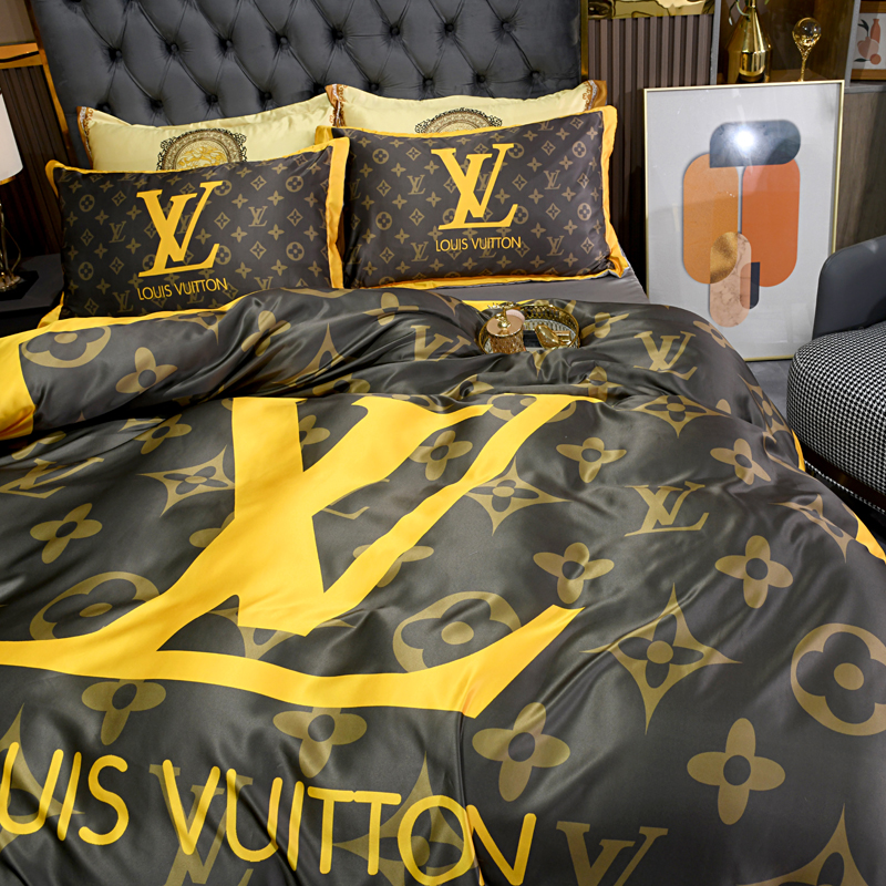 LOUIS VUITTON　ルイヴィトン　シルクサテン掛布団カバー　夏　寝具4点セット　LV掛け布団カバー　ボックスシーツ　枕カバー　洗える 人気ブランドベッド用品　2色 - 画像 8