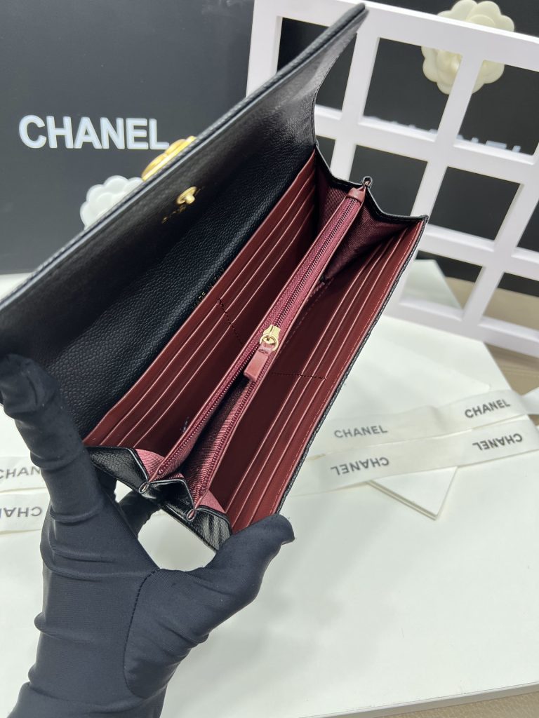 【シャネル】キャビアスキン 長財布 ココマーク金具 上品なブラックのレディースウォレット - 画像 8
