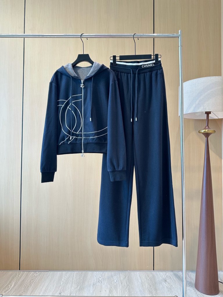 シャネル風 フード付きスウェットスーツ 2色入 男女兼用 ストリートスタイル ジャージセット - 画像 5
