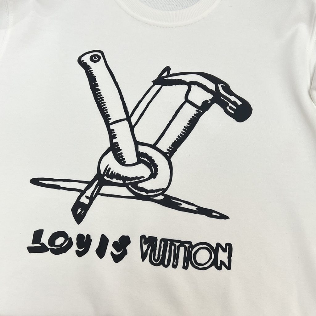 Louis Vuittonルイ・ヴィトン 半袖スウェットシャツ ホワイト 100%コットン 春夏着用可能 - 画像 5