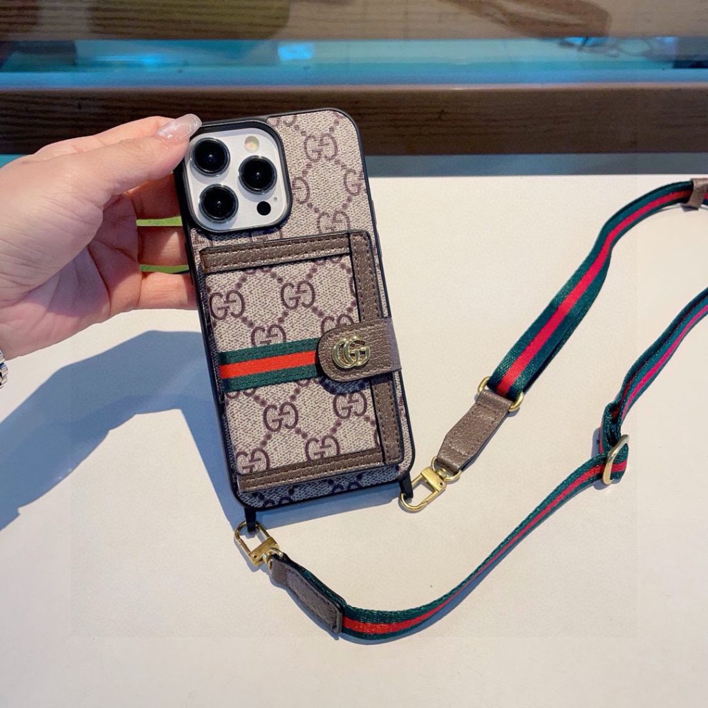 iPhoneケースグッチ ロゴ柄 ストラップ付き iPhoneケース カード収納 2色入 🎁 - 画像 2