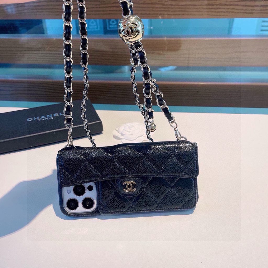 iPhoneケースシャネル CHANEL チェーン付きスマホケース 黒・白 2色入 - 画像 2