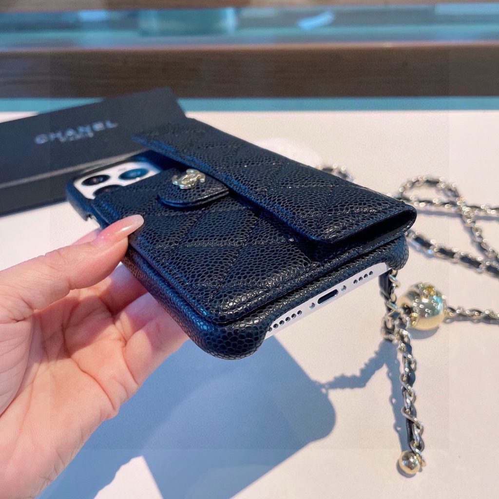 iPhoneケースシャネル CHANEL チェーン付きスマホケース 黒・白 2色入 - 画像 5