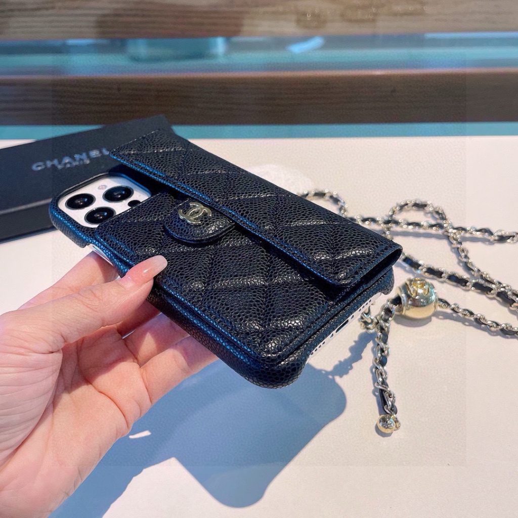 iPhoneケースシャネル CHANEL チェーン付きスマホケース 黒・白 2色入 - 画像 6