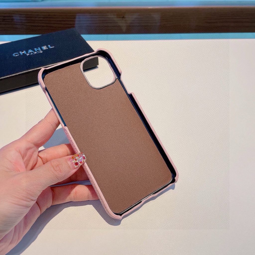 iPhoneケースシャネル風 ポケット付きスマホケース ピンク 2色入 - 画像 3