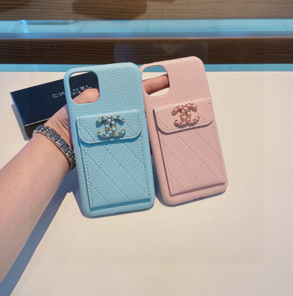 iPhoneケースシャネル風 ポケット付きスマホケース ピンク 2色入 - 画像 4