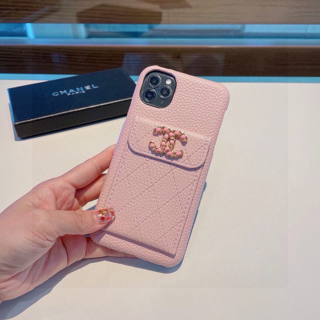 iPhoneケースシャネル風 ポケット付きスマホケース ピンク 2色入 - 画像 7