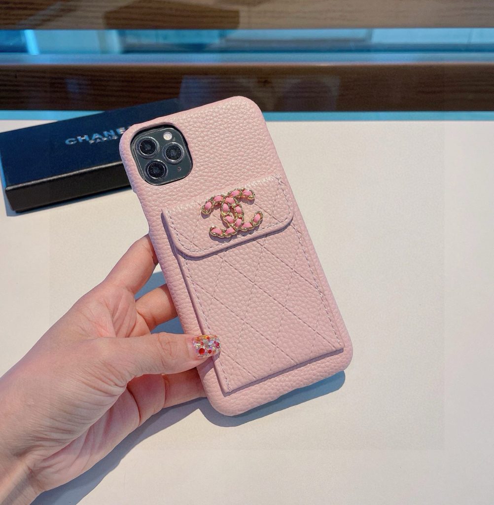 iPhoneケースシャネル風 ポケット付きスマホケース ピンク 2色入 - 画像 8