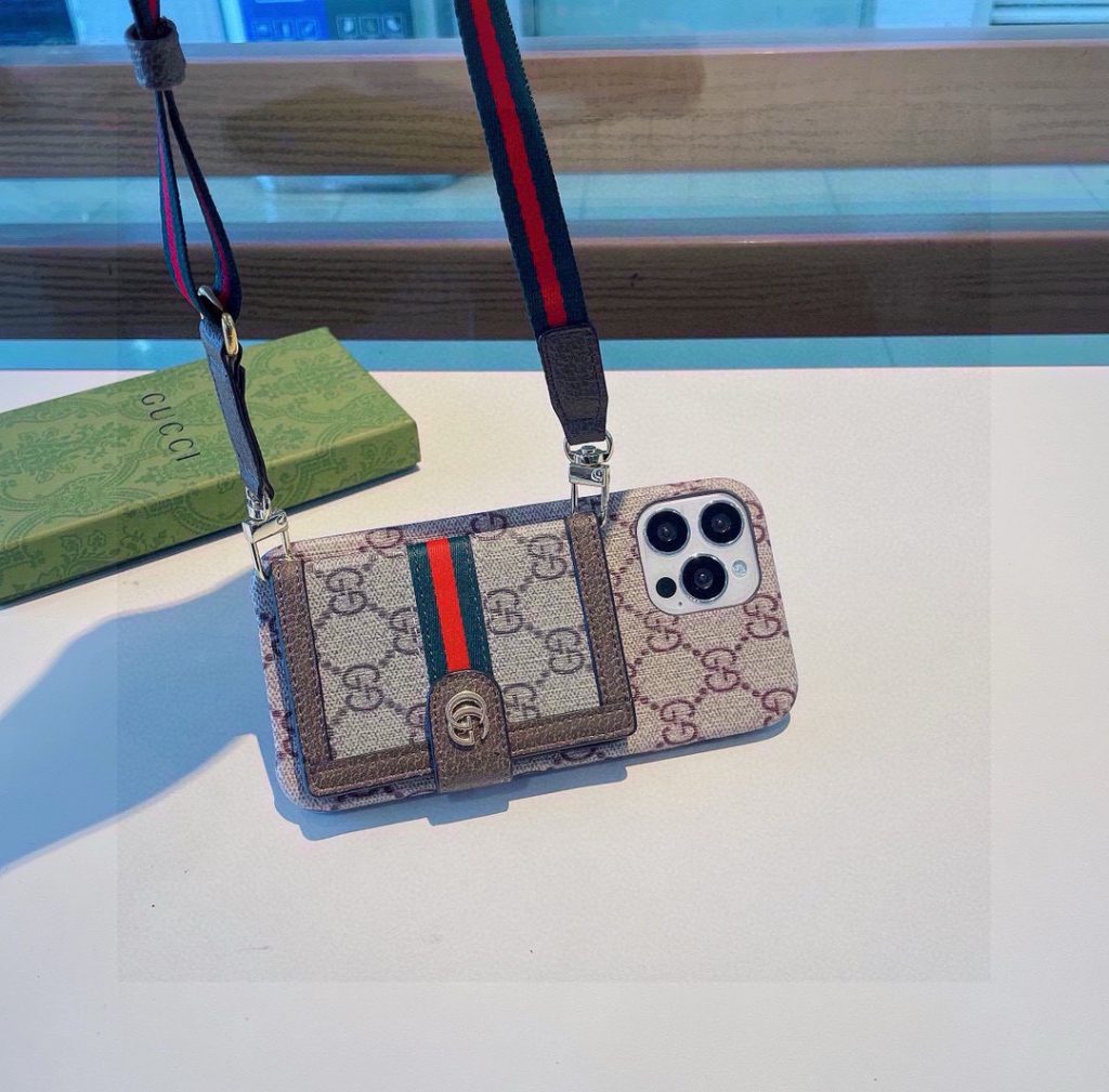 iPhoneケースGUCCI ファッションスマホケース カード収納 多機能 ストラップ付き 🎁 - 画像 2