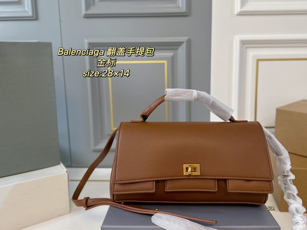 Balenciaga 翻蓋手提包 4色入 🖤 シャンパン グレー ブラック レッド 28×14cm - 画像 3