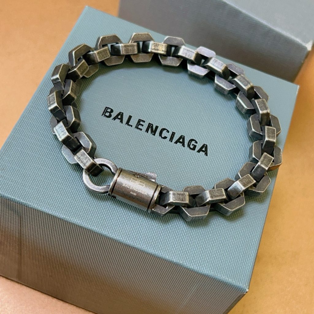 BALenciaga ブレスレット メンズ チェーンデザイン レザー風仕上げ 1色入 💎 - 画像 5