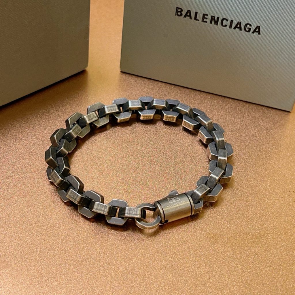 BALenciaga ブレスレット メンズ チェーンデザイン レザー風仕上げ 1色入 💎 - 画像 8
