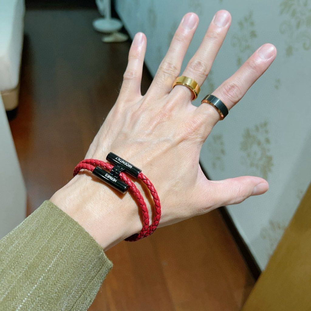 HERMES ブレスレット 赤色 レザー 2本編み レディース メンズ 30代 40代 50代 オシャレ かっこいい - 画像 3