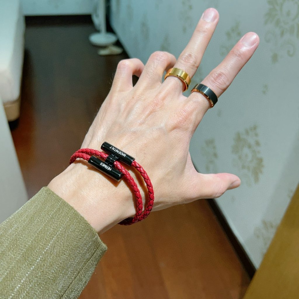 HERMES ブレスレット 赤色 レザー 2本編み レディース メンズ 30代 40代 50代 オシャレ かっこいい - 画像 6