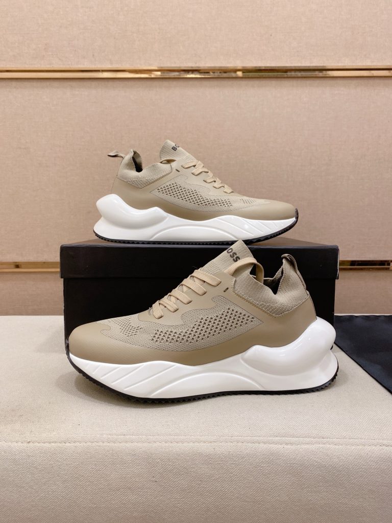 ボス メンズ スニーカー ベージュ 白いソール 人気の厚底デザイン 40サイズ 🏃‍♂️ - 画像 7