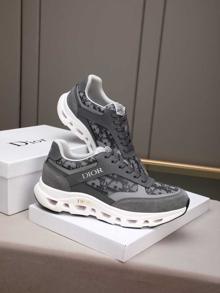 Dior メンズ スニーカー グレー レザー デザイン 3色入 🎁 - 画像 4