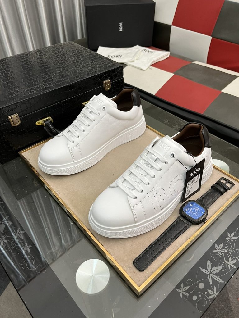 ボス メンズ スニーカー ホワイト 本革 デザイン ファッション 2色入 🎩 - 画像 2