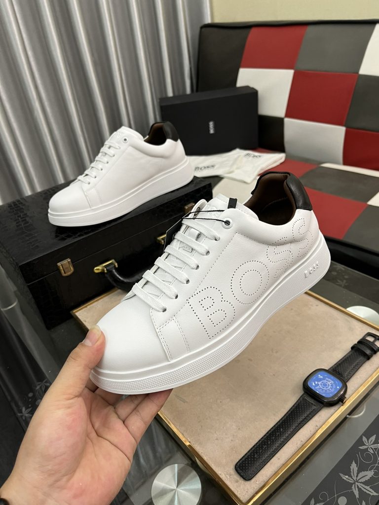 ボス メンズ スニーカー ホワイト 本革 デザイン ファッション 2色入 🎩 - 画像 5