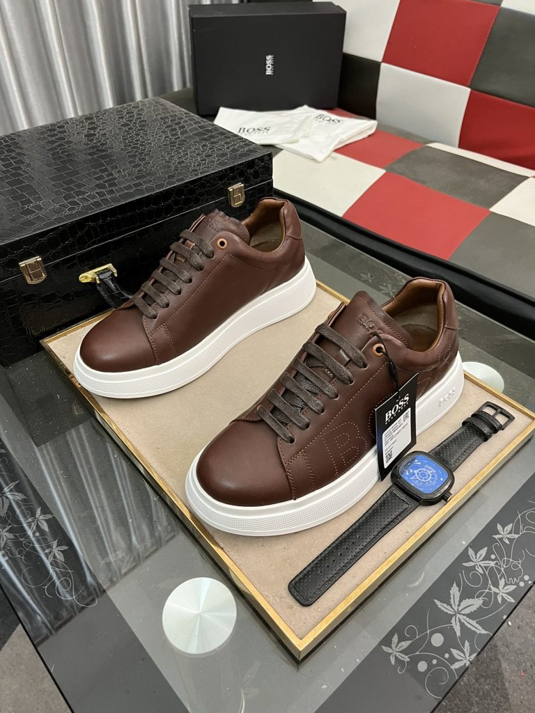 ボス メンズ スニーカー ブラウン 白ソール レザー 本革 4色展開 🐊 - 画像 2