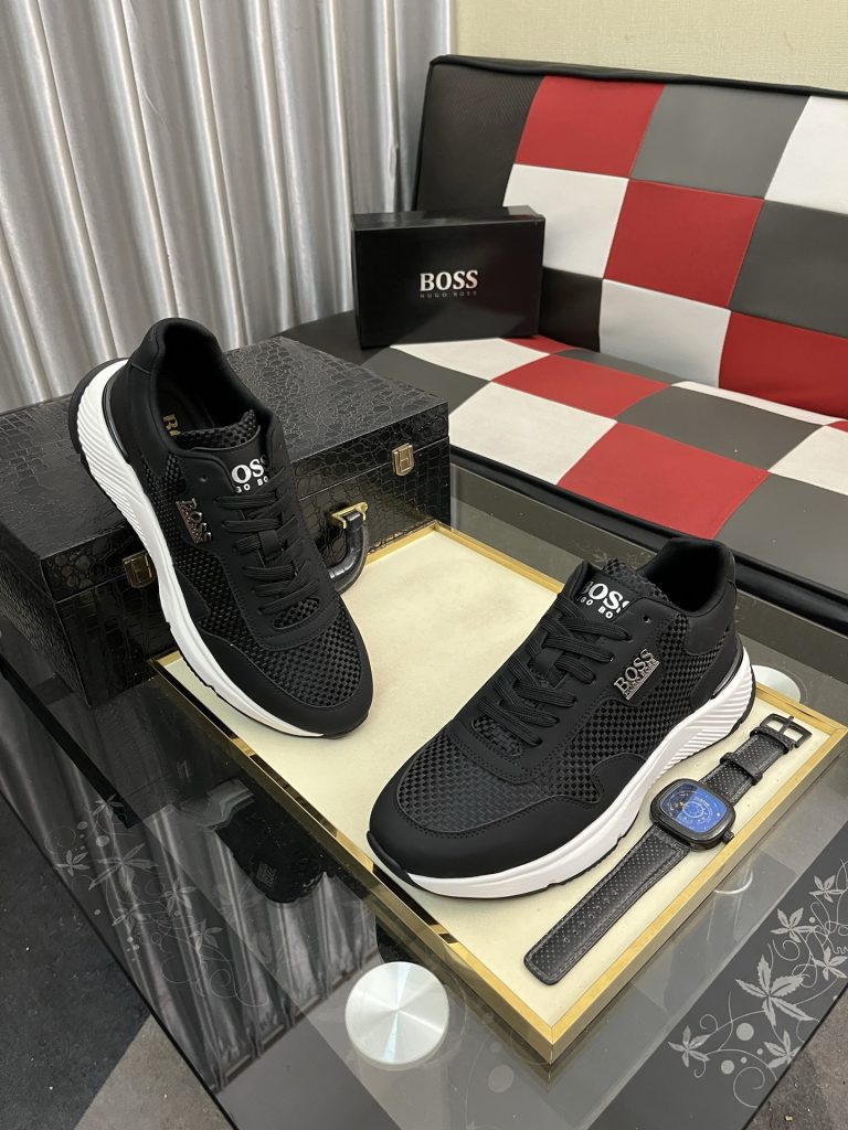 HUGO BOSS メンズ スニーカー 黒 白 メッシュ ファッション ローカット 1点 63文字 - 画像 3