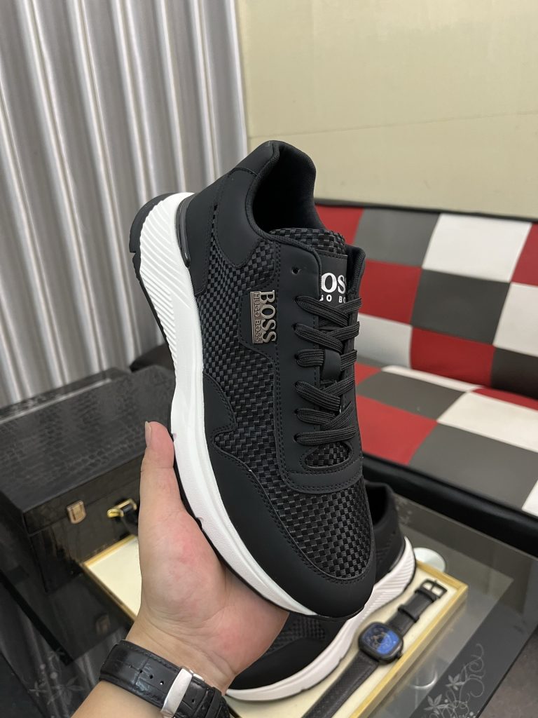 HUGO BOSS メンズ スニーカー 黒 白 メッシュ ファッション ローカット 1点 63文字 - 画像 4