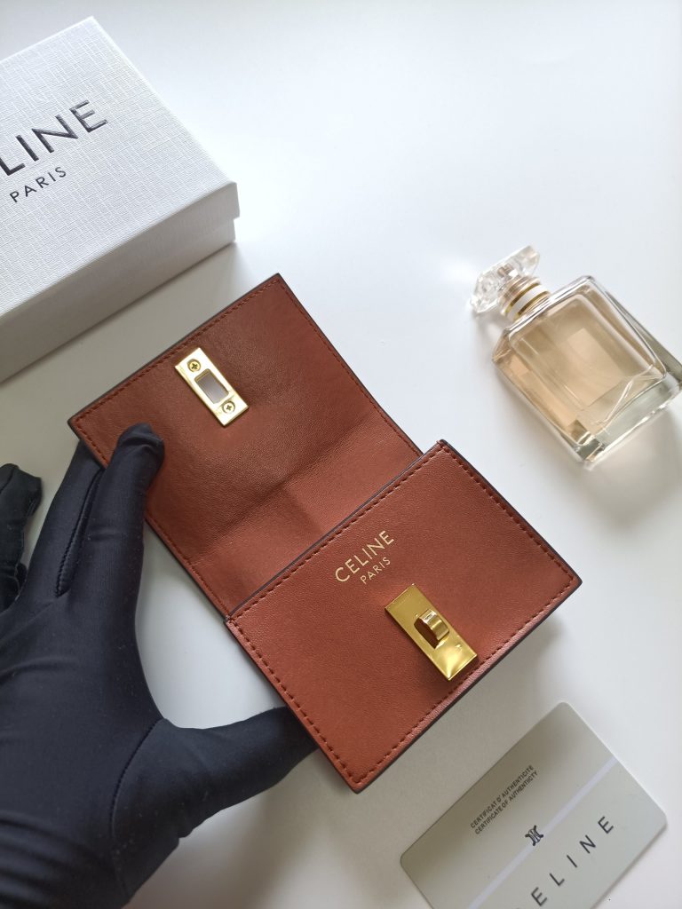 CELINE セリーヌ ロゴプレート ポーチ クロコ型押し ブラウン - 画像 5
