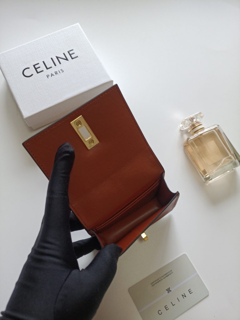 CELINE セリーヌ ロゴプレート ポーチ クロコ型押し ブラウン - 画像 6
