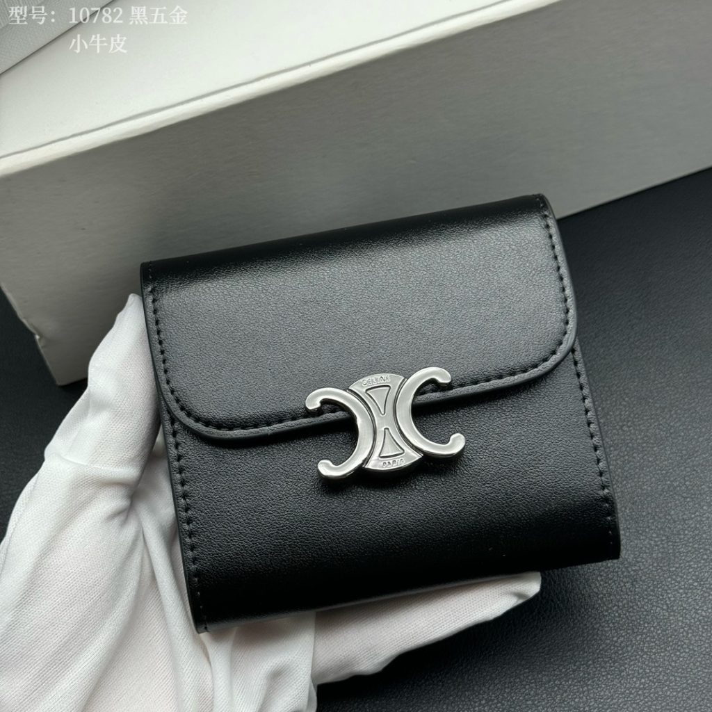 CELINE 10782 黒 ミニウォレット ブラック 小牛革 シマーファスナー 1色入 - 画像 3