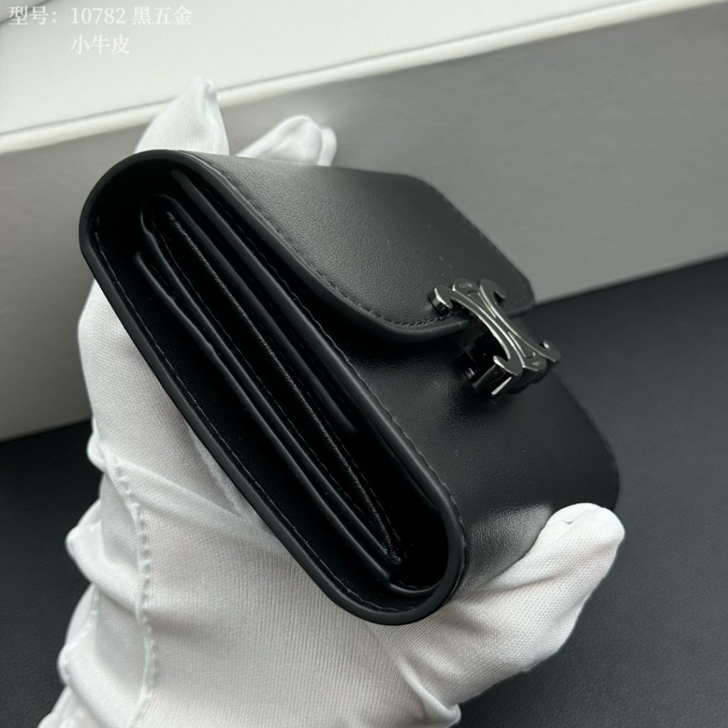 CELINE 10782 黒 ミニウォレット ブラック 小牛革 シマーファスナー 1色入 - 画像 6