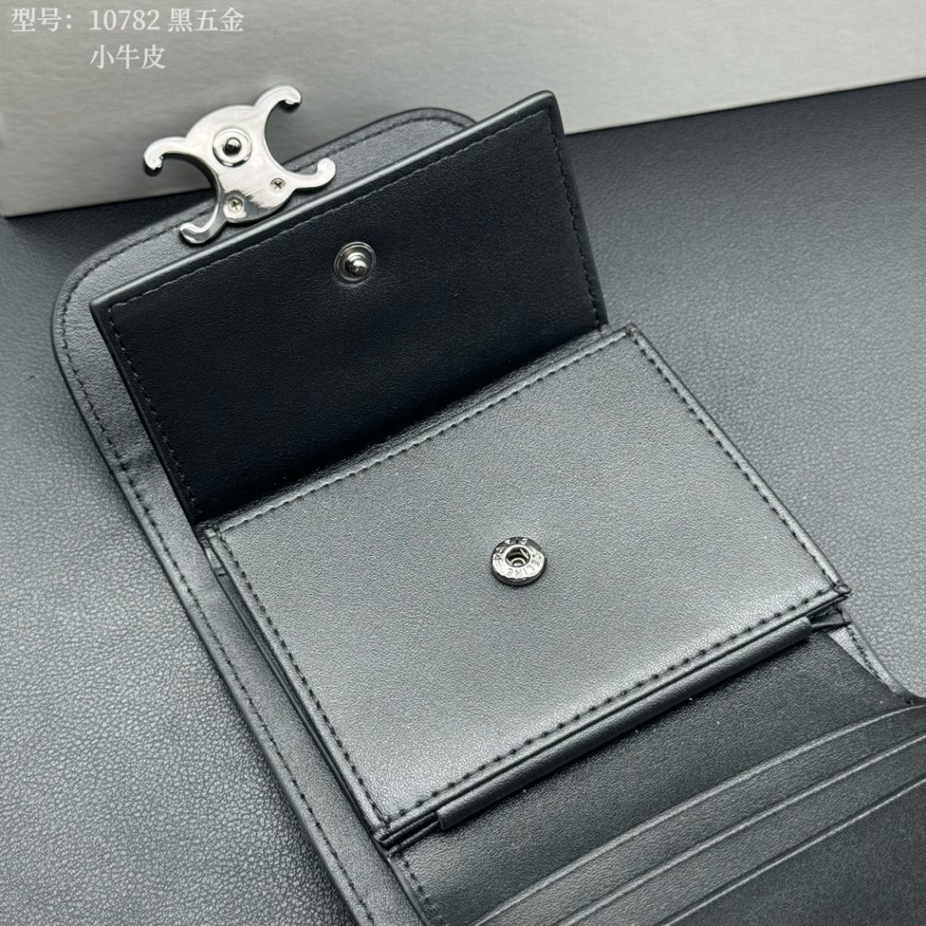 CELINE 10782 黒 ミニウォレット ブラック 小牛革 シマーファスナー 1色入 - 画像 7