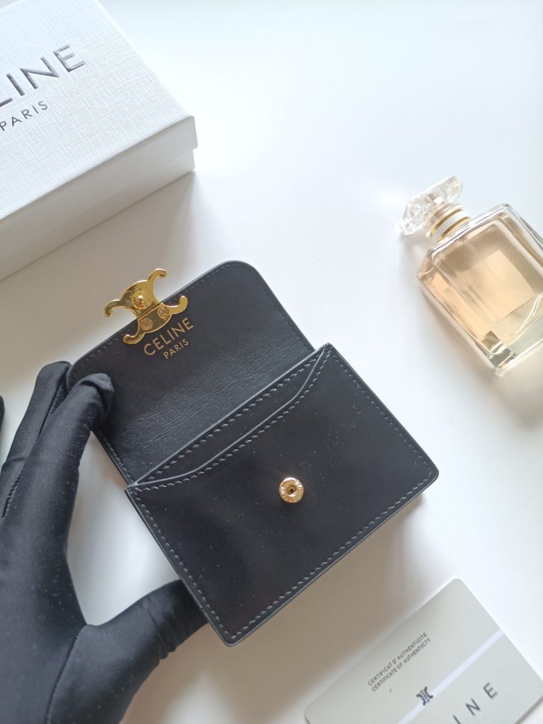 CELINE プチウォレット 黒 レザー 二つ折り プルオーバーカードケース - 画像 5