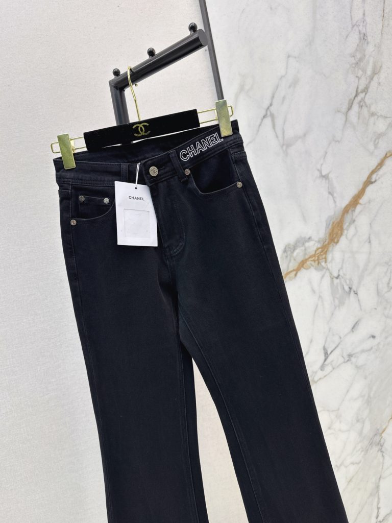CHANEL 290 Cha家 25Ss リブ入り フレアジーンズ ブラック/ネイビー - 画像 5