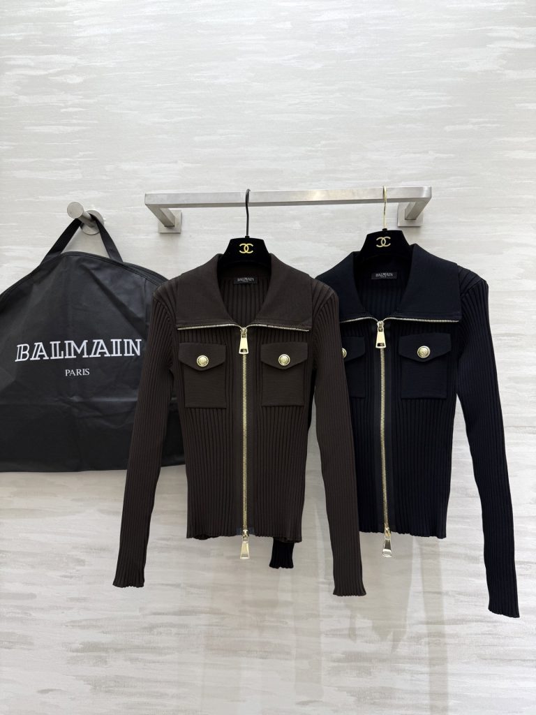 BALMAIN ニット ロングスリーブ ファスナー デザイン ブラック - 画像 7