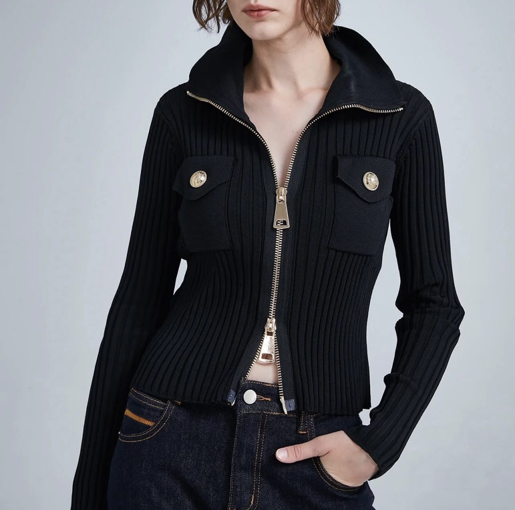 BALMAIN ニット ロングスリーブ ファスナー デザイン ブラック - 画像 8