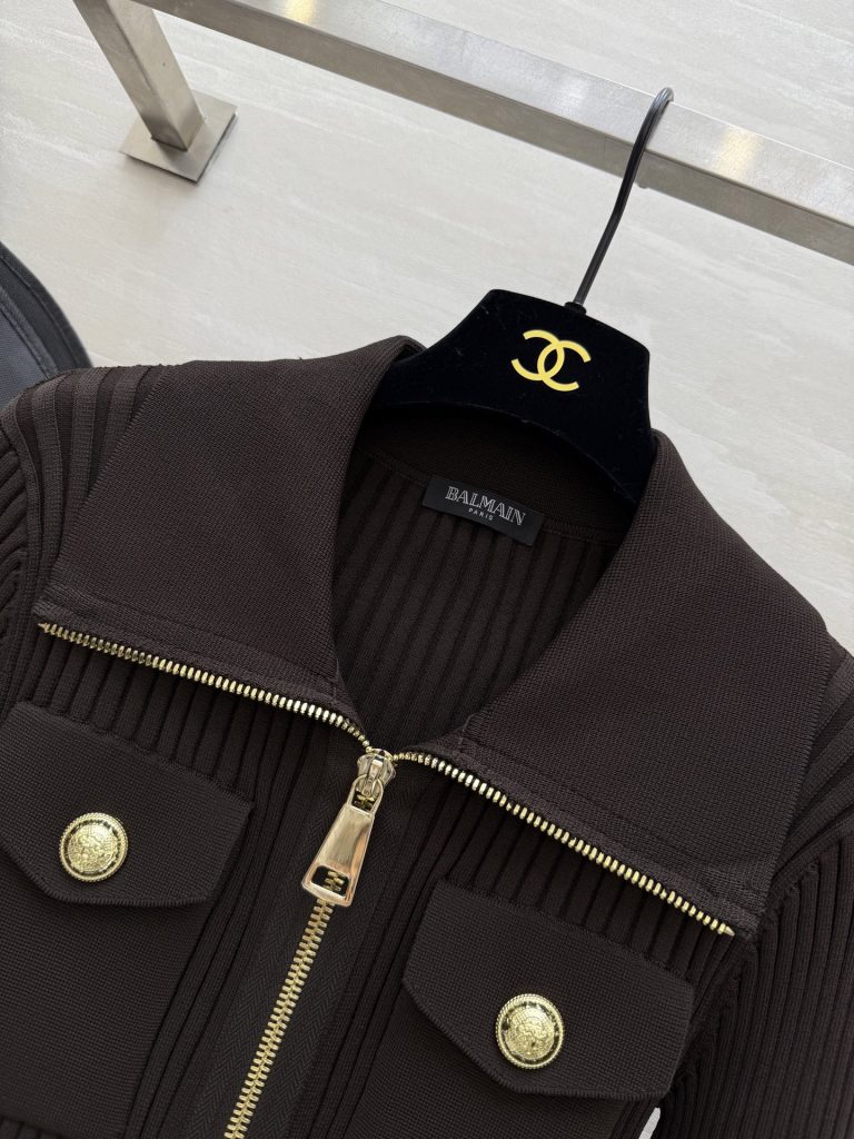 BALMAIN | 300| リブニット メタルジッパー ポケット付き ブラック - 画像 2