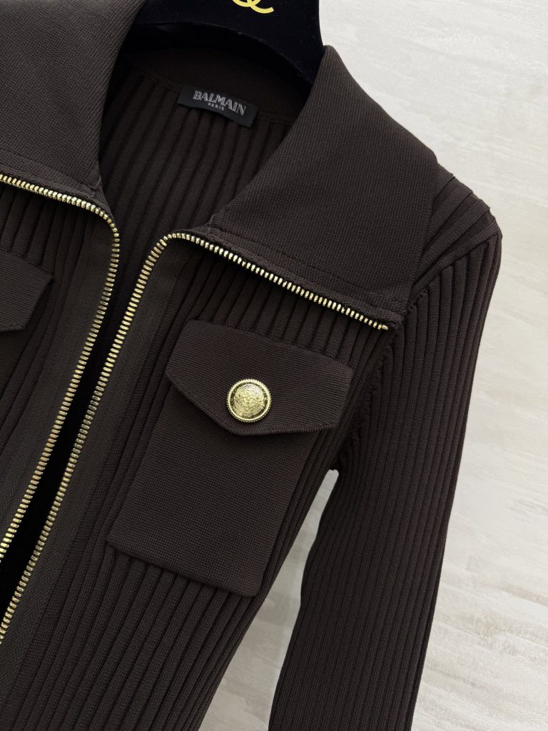 BALMAIN | 300| リブニット メタルジッパー ポケット付き ブラック - 画像 5