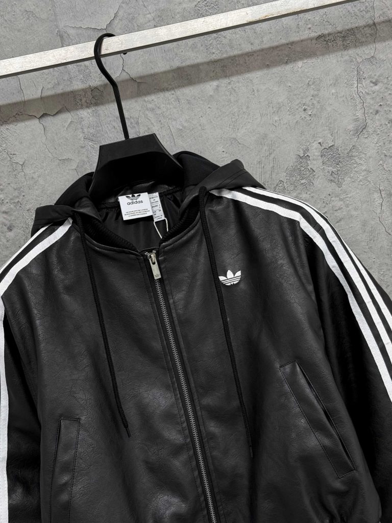 adidas ジャケット バンブーコート 2WAY ファッション性高め ブラックレザー - 画像 4