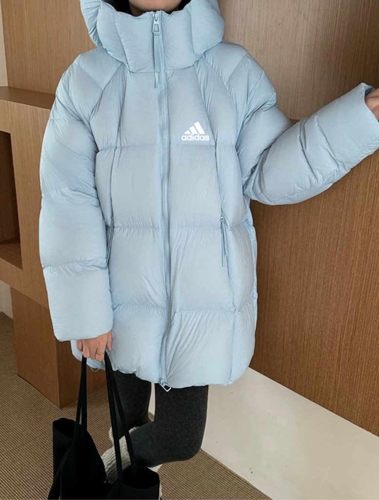 adidas ダウンジャケット ロングタイプ 保温性抜群 通勤カジュアル パステルブルー - 画像 8