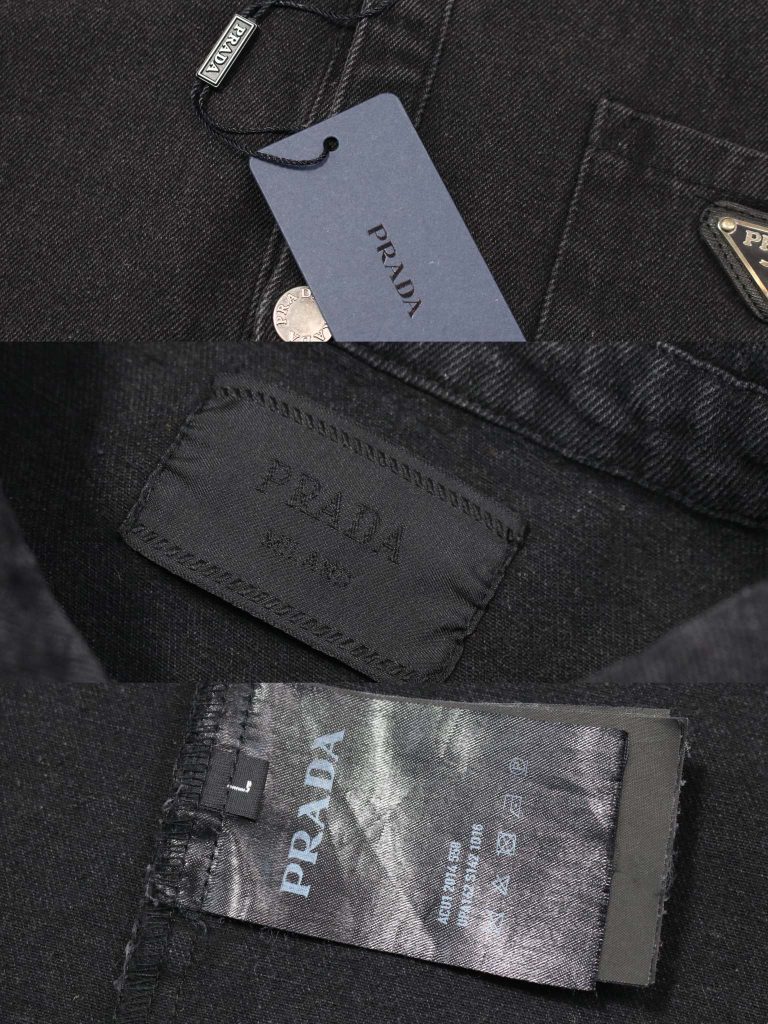 PRADA デニムシャツ ブラック ロゴパッチ付き ミニサイズ オーバーサイズ ファッション 通勤 カジュアル デニム素材 - 画像 4