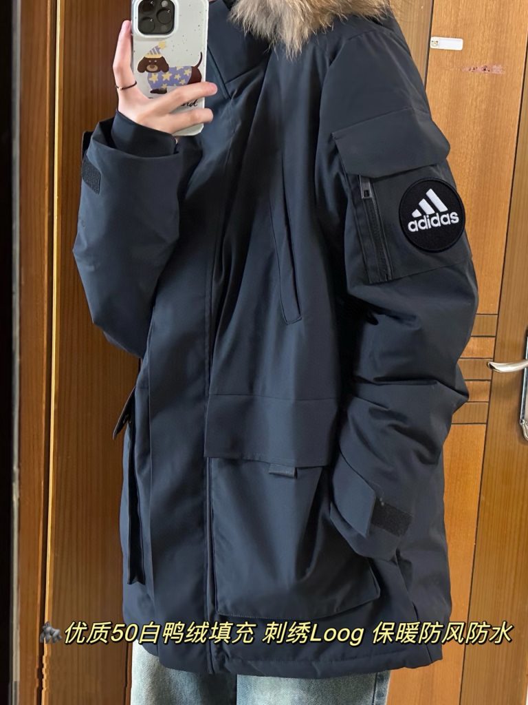 ADIDAS パーカー パーカージャケット 防水防風 50%白ダックダウン ファーパーカー ブラック - 画像 8
