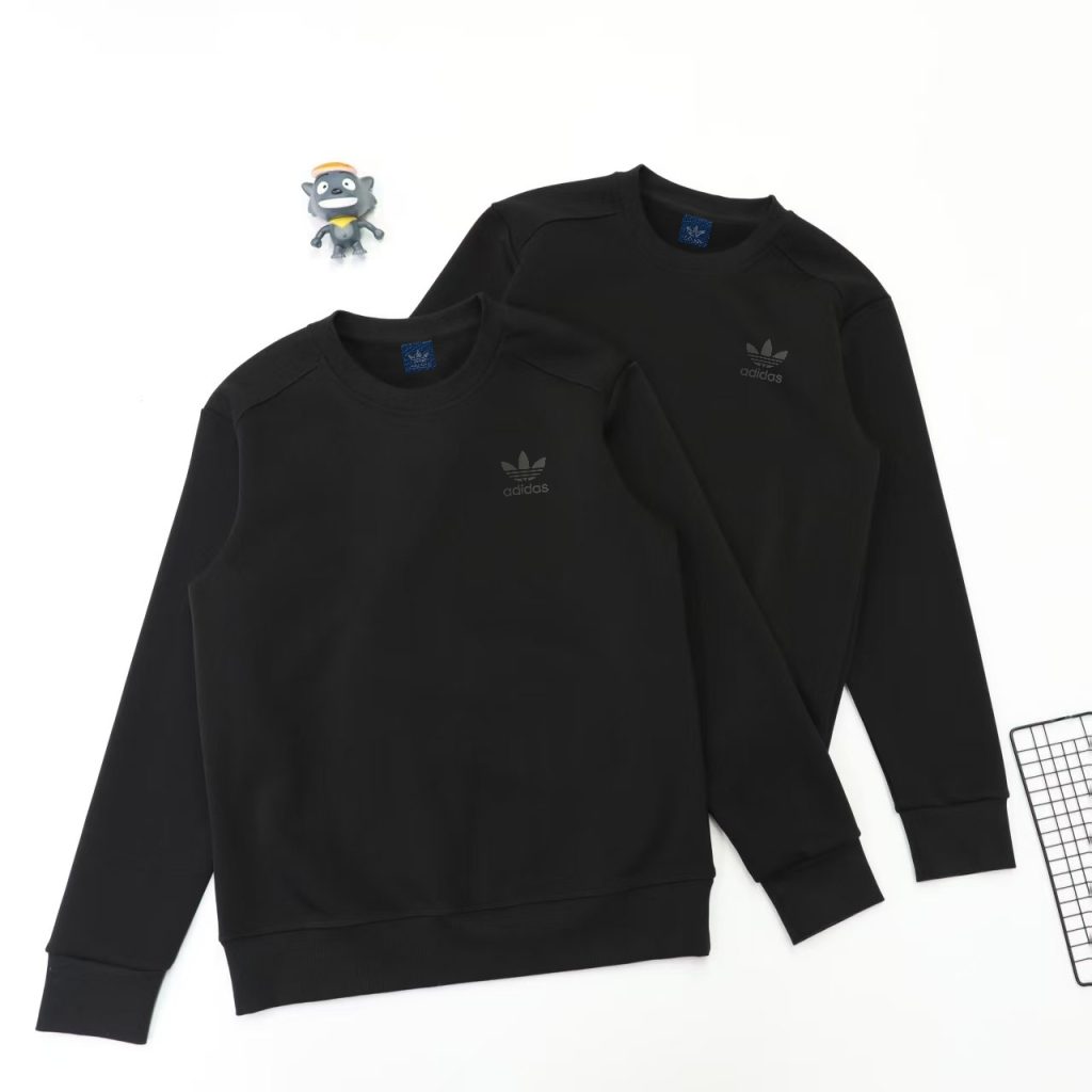 adidas スウェットシャツ クルーネック ブラック レギュラーフィット 伸縮性素材 高級ライン ブラック - 画像 5
